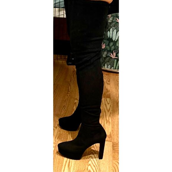 H & M Thigh High Platform Boots Stretch Faux Suede Black 10 - Picture 16 of 16